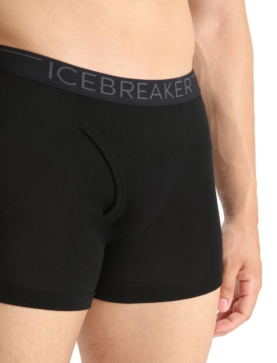 Men's Icebreaker Merino 175 Everyday Thermal Boxers With Fly Underwear Black | CA 1654MQZA